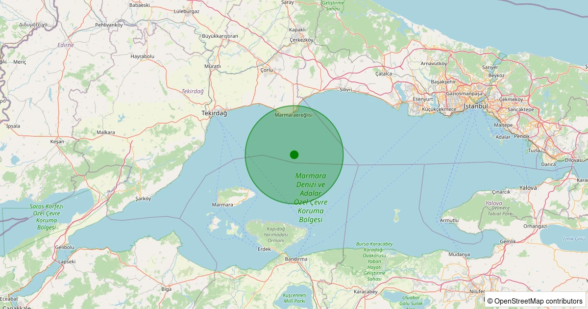 21 Ekim 2025 saat 16:00 - Marmara Denizi - [18.43 km] Marmaraereğlisi (Tekirdağ) - 1.80ML depreminin harita gösterimi