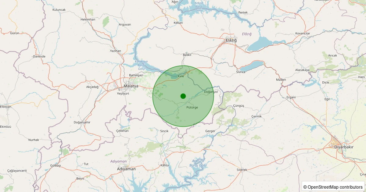 21 Ekim 2025 saat 16:19 - Pütürge - Aktarla Köyü - 1.10ml depreminin harita gösterimi