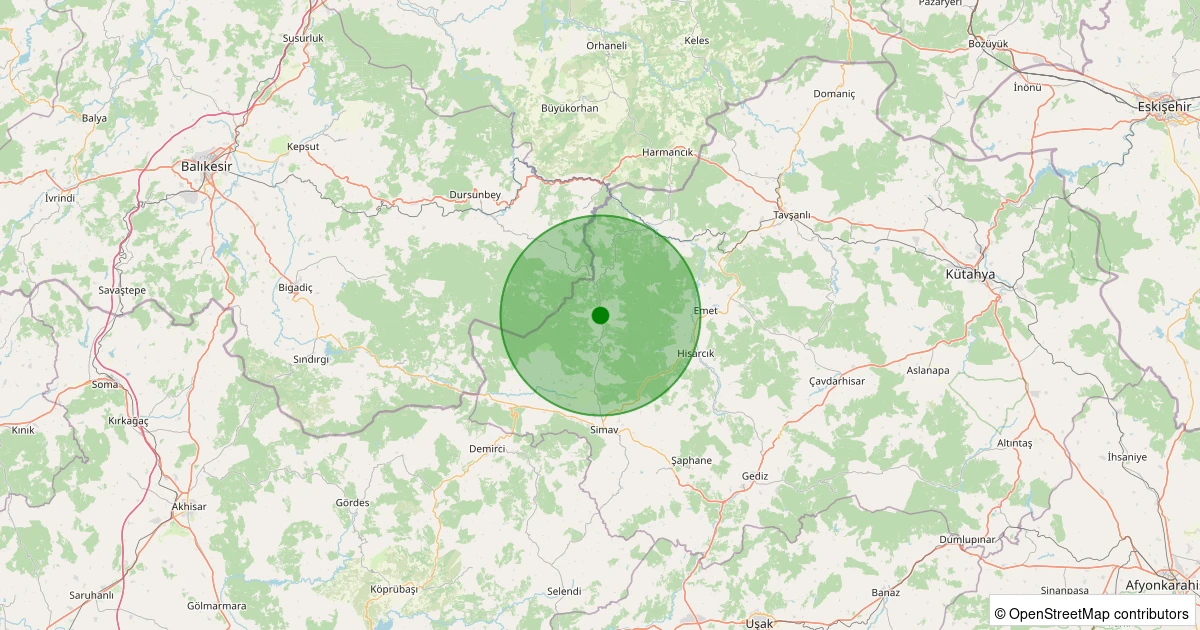 21 Ekim 2025 saat 17:11 - Simav - Yavı Köyü - 1.40ML depreminin harita gösterimi