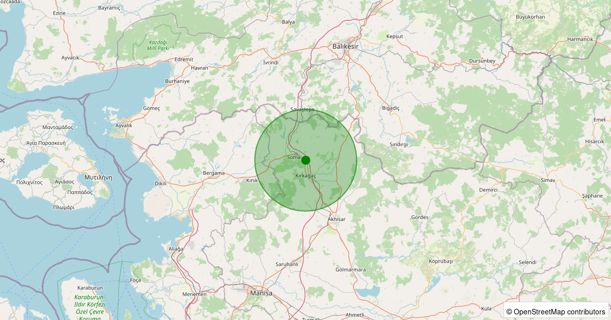 21 Ekim 2025 saat 18:37 - Soma - Çavdır - 1.00ML depreminin harita gösterimi