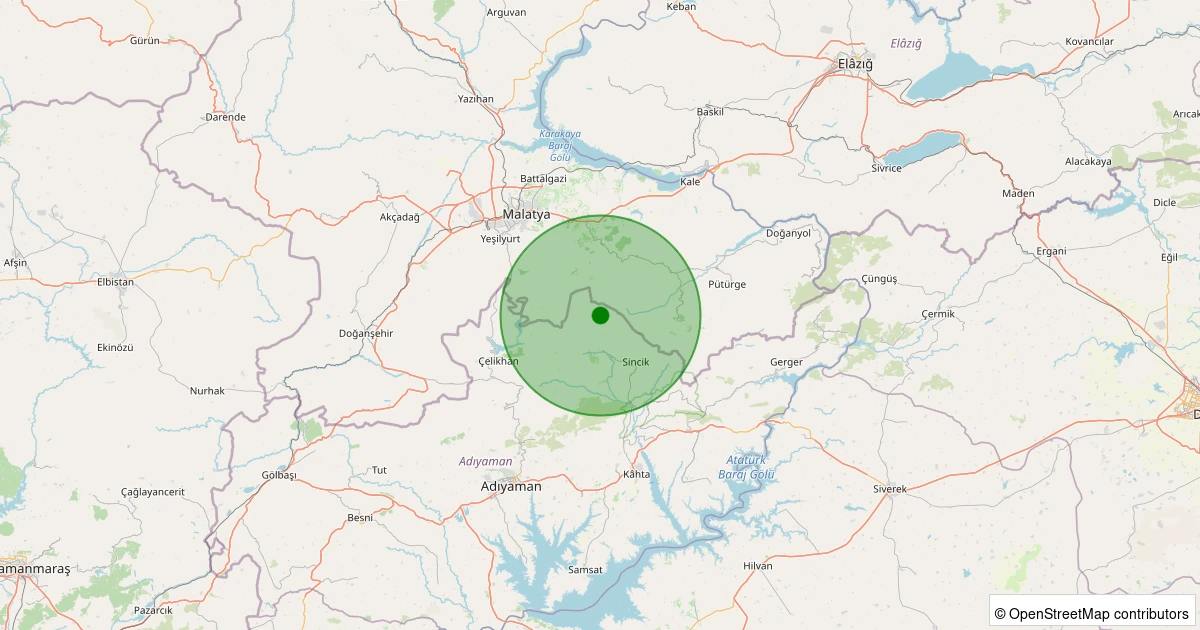 21 Ekim 2025 saat 18:42 - Sincik - Geçitli Köyü - 1.70ml depreminin harita gösterimi