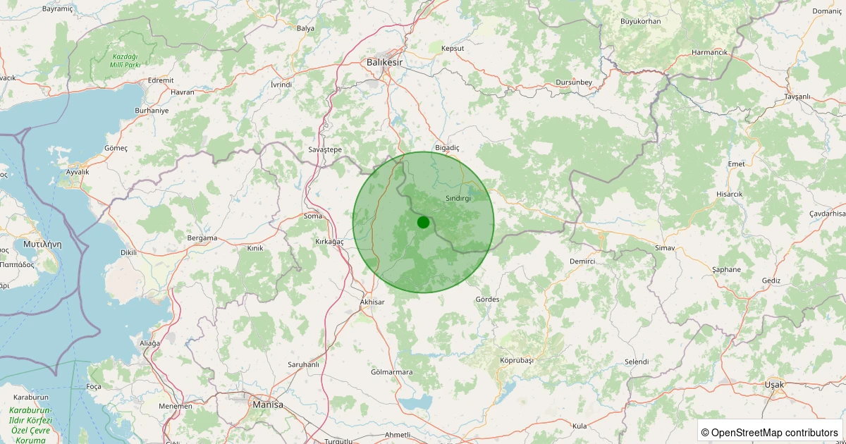 21 Ekim 2025 saat 18:45 - Akhisar - 1.50ml depreminin harita gösterimi