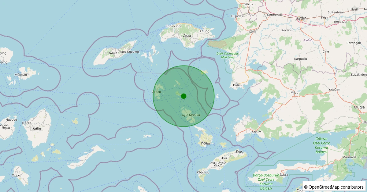 21 Ekim 2025 saat 20:58 - Ege Denizi, Lipso Adası (Lipso) - [41.10 km] Didim (Aydın) - 1.60ML depreminin harita gösterimi