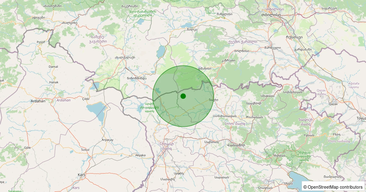 21 Ekim 2025 saat 22:37 - Shirak (Ermenistan) - [38.67 km] Akyaka (Kars) - 2.10ML depreminin harita gösterimi