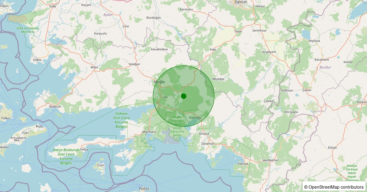 21 Ekim 2025 saat 22:04 - Ula - Kıyra - 1.60ml depreminin harita gösterimi