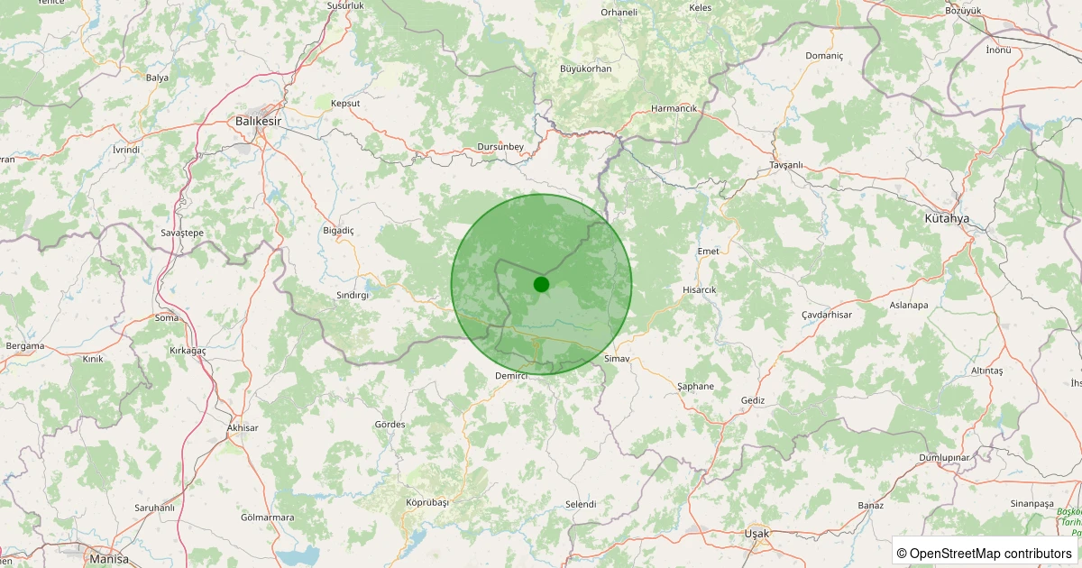 21 Ekim 2025 saat 22:53 - Simav - Kızılcık Köyü - 1.30ml depreminin harita gösterimi