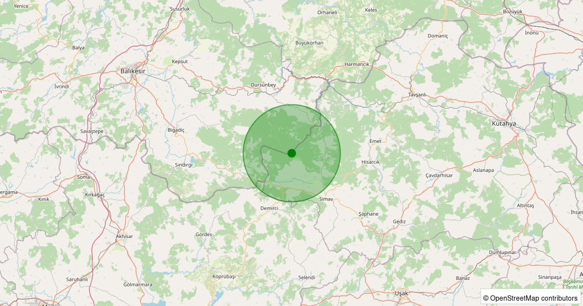 21 Ekim 2025 saat 22:53 - Simav - Çamlık Köyü - 1.10ml depreminin harita gösterimi