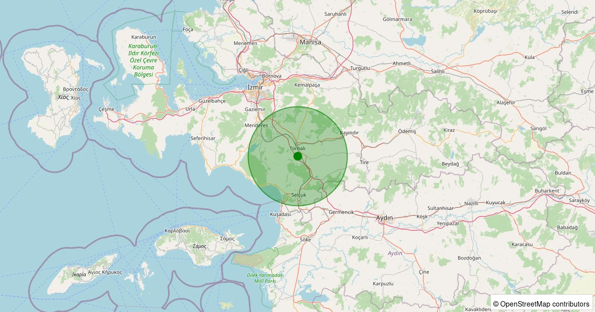 22 Ekim 2025 saat 04:03 - Torbalı - Çaybaşı - 2.50ML depreminin harita gösterimi