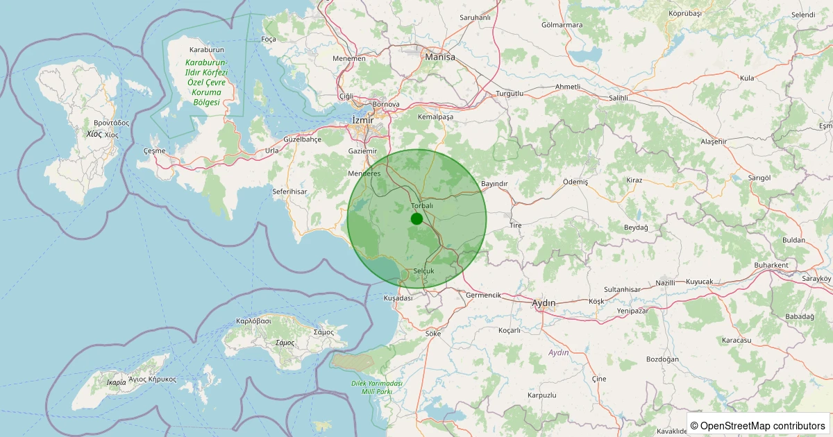 22 Ekim 2025 saat 04:03 - Torbalı - Yeniköy - 2.50ml depreminin harita gösterimi