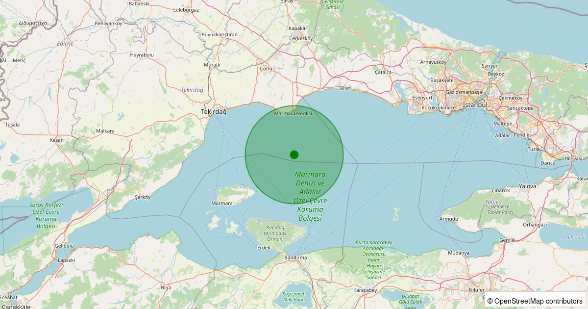 22 Ekim 2025 saat 02:21 - Marmara Denizi - [19.14 km] Marmaraereğlisi (Tekirdağ) - 1.30ML depreminin harita gösterimi