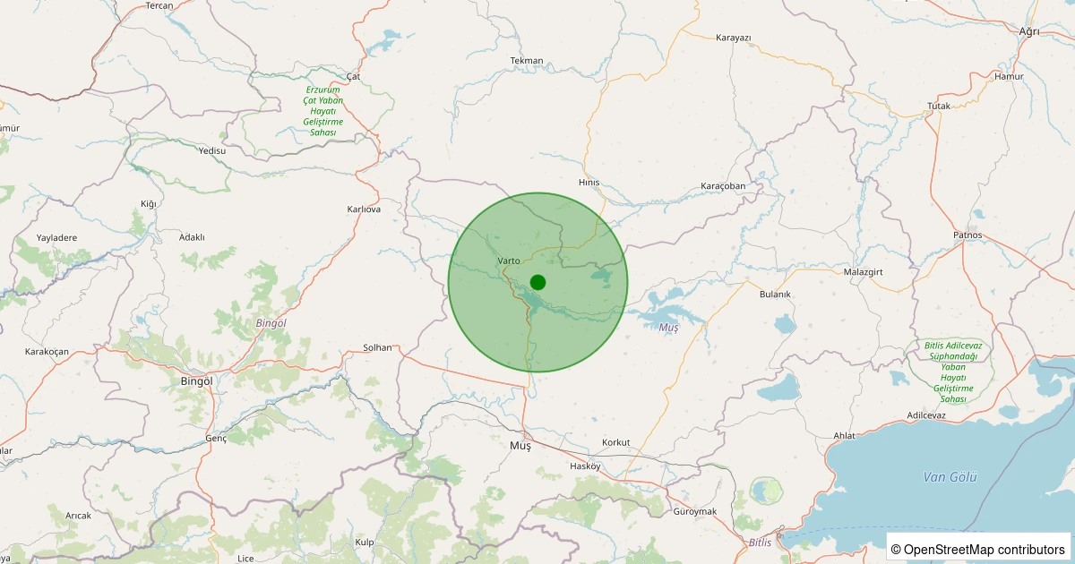 22 Ekim 2025 saat 04:50 - Varto - Boylu Köyü - 1.40ml depreminin harita gösterimi