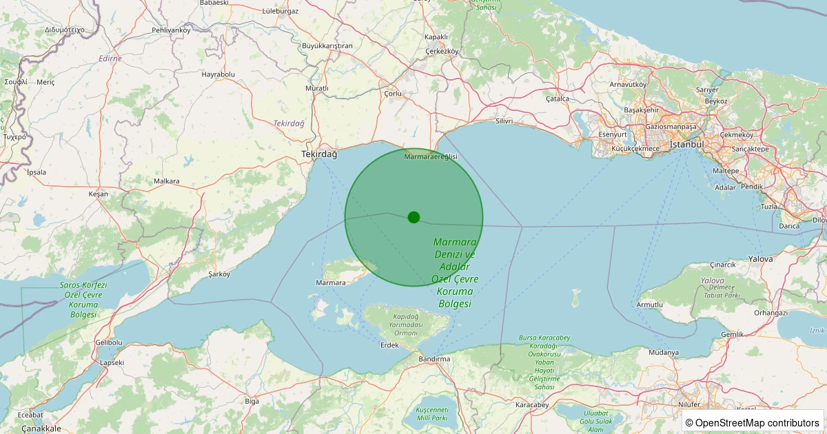22 Ekim 2025 saat 05:08 - Marmara Denizi - [21.03 km] Marmaraereğlisi (Tekirdağ) - 2.40ML depreminin harita gösterimi