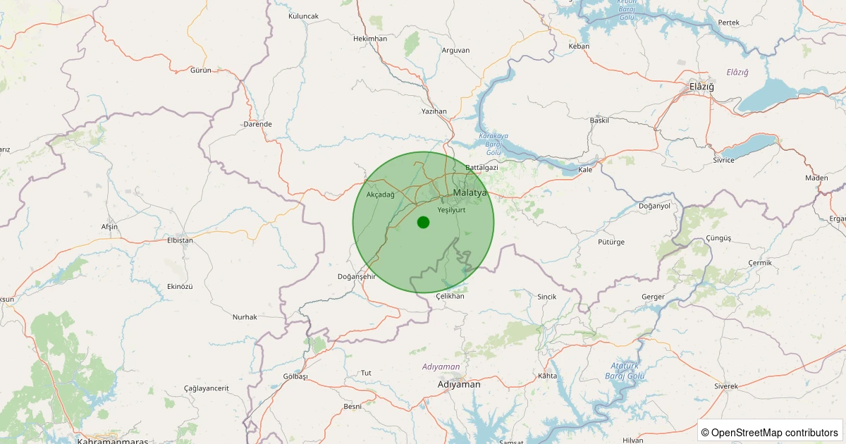 22 Ekim 2025 saat 05:30 - Yeşilyurt - Cafana - 1.10ML depreminin harita gösterimi