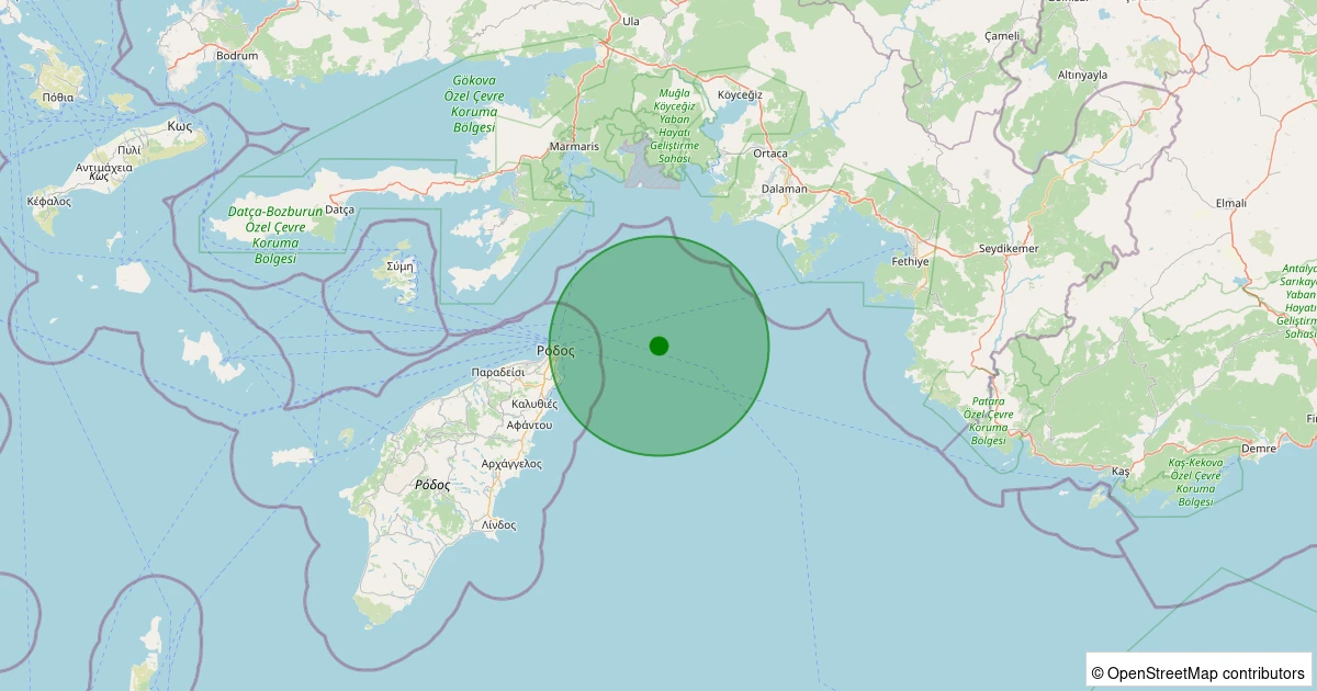 22 Ekim 2025 saat 06:14 - Akdeniz - [35.04 km] Ortaca (Muğla) - 1.40ML depreminin harita gösterimi
