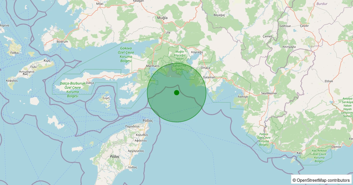 22 Ekim 2025 saat 07:31 - Akdeniz - [19.82 km] Ortaca (Muğla) - 1.70ML depreminin harita gösterimi