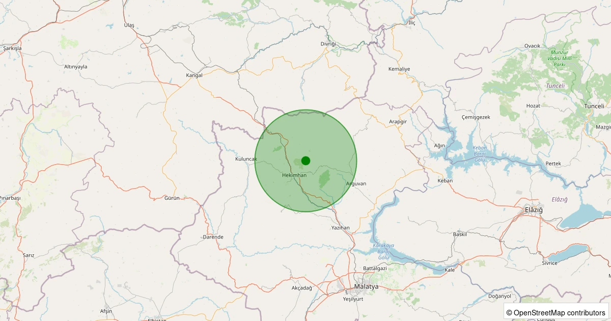 22 Ekim 2025 saat 08:16 - Hekimhan - Çanakpınar Köyü - 1.60ml depreminin harita gösterimi