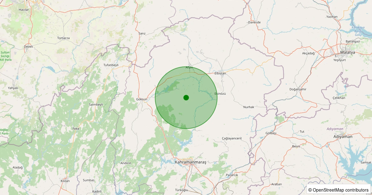 22 Ekim 2025 saat 09:45 - Göksun - 1.50ml depreminin harita gösterimi