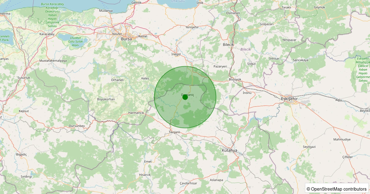 22 Ekim 2025 saat 09:31 - Domaniç - Hisar - 1.50ML depreminin harita gösterimi