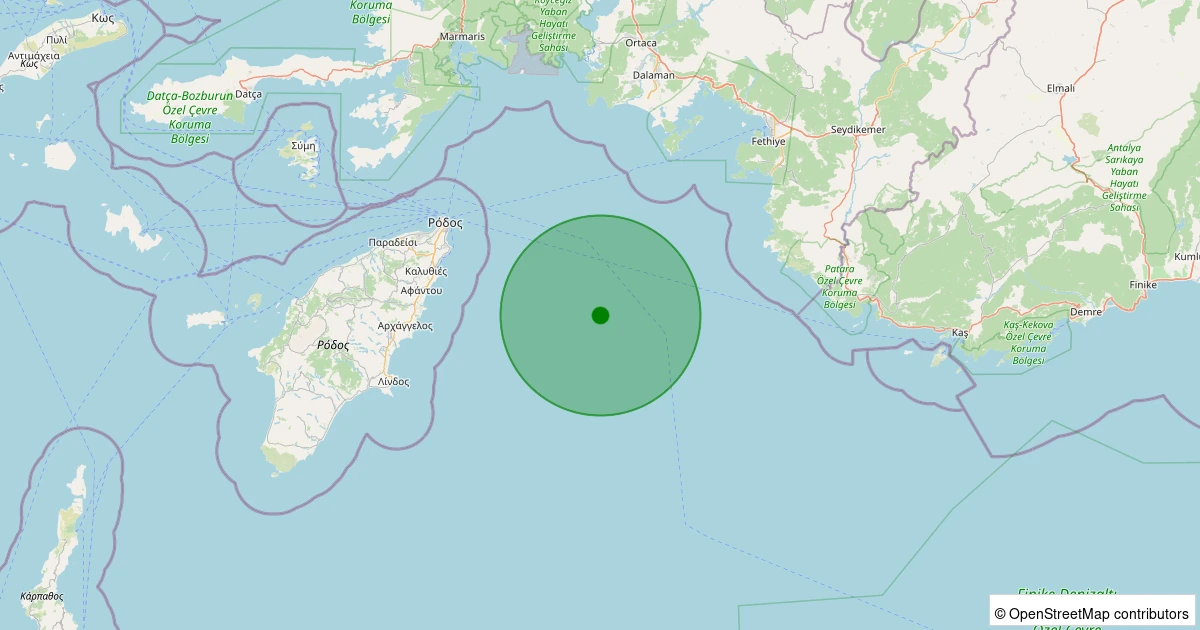 22 Ekim 2025 saat 10:12 - Akdeniz - [49.75 km] Fethiye (Muğla) - 1.10ML depreminin harita gösterimi
