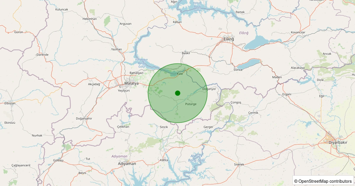 22 Ekim 2025 saat 11:39 - Pütürge - Pazarcık Köyü - 2.10ML depreminin harita gösterimi