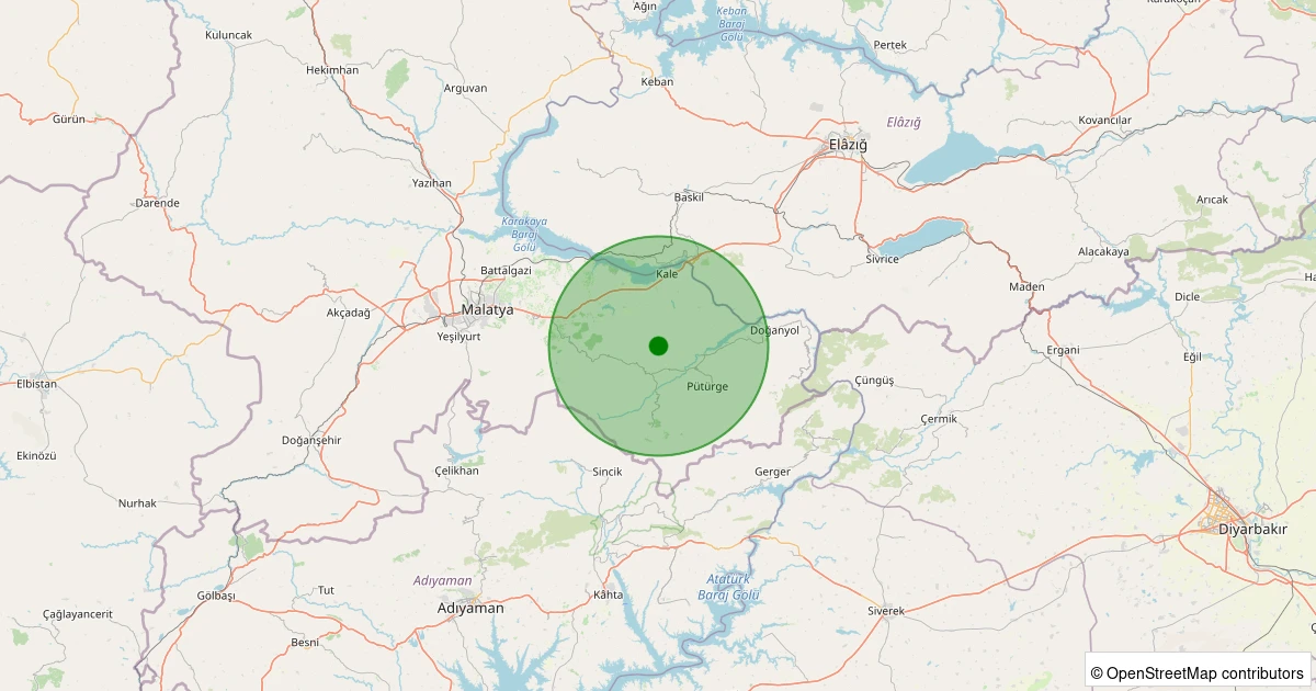 22 Ekim 2025 saat 11:39 - Pütürge - Pazarcık Köyü - 2.00ml depreminin harita gösterimi