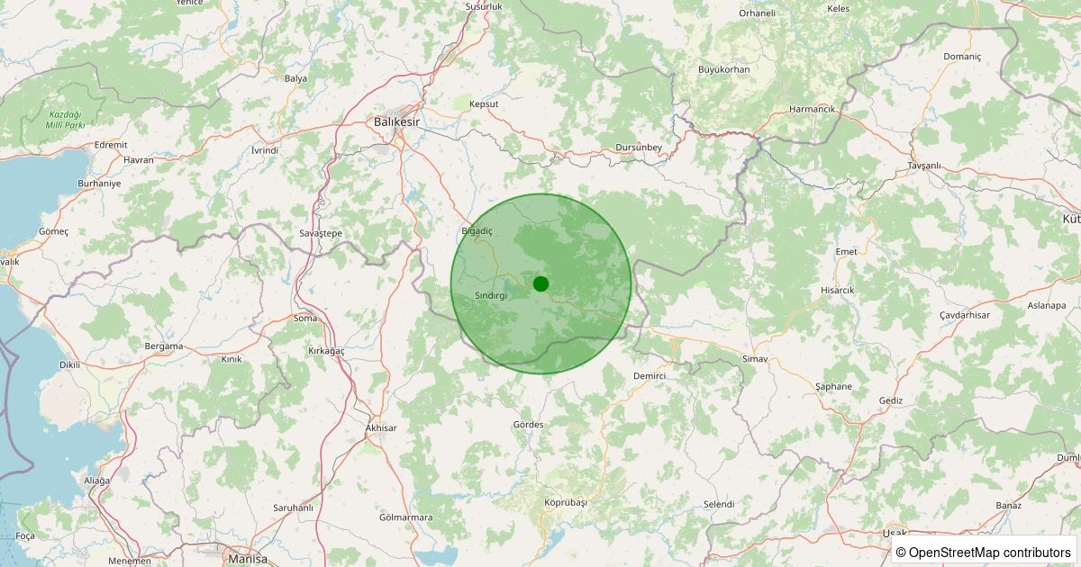 22 Ekim 2025 saat 12:26 - Sındırgı - Hisaralan - 1.50ML depreminin harita gösterimi