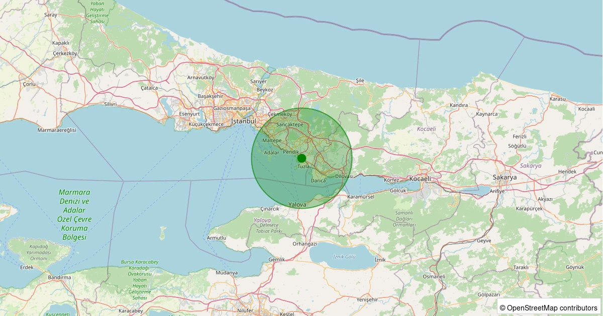 22 Ekim 2025 saat 13:13 - Tuzla - Aydınlı - 2.10ml depreminin harita gösterimi