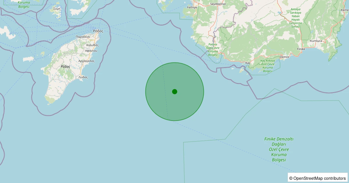 22 Ekim 2025 saat 15:01 - Akdeniz - [46.69 km] Kaş (Antalya) - 3.00ML depreminin harita gösterimi