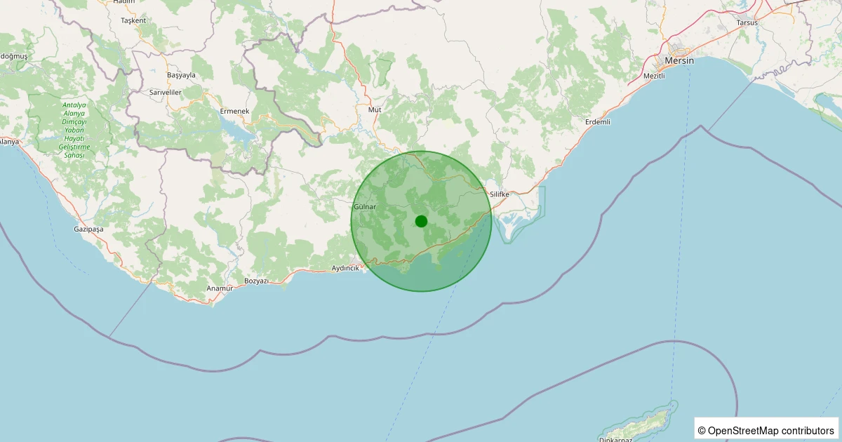 22 Ekim 2025 saat 15:51 - Silifke - 0.90ml depreminin harita gösterimi