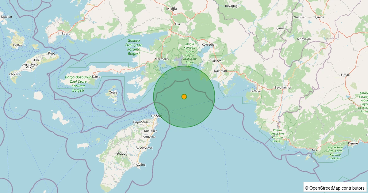 22 Ekim 2025 saat 05:45 - DODECANESE ISLANDS, GREECE - 4.40mwr depreminin harita gösterimi