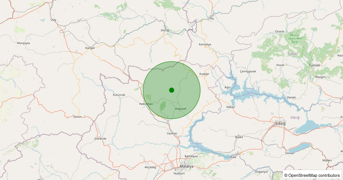 22 Ekim 2025 saat 16:39 - Arguvan - Kömürlük Köyü - 2.00ML depreminin harita gösterimi