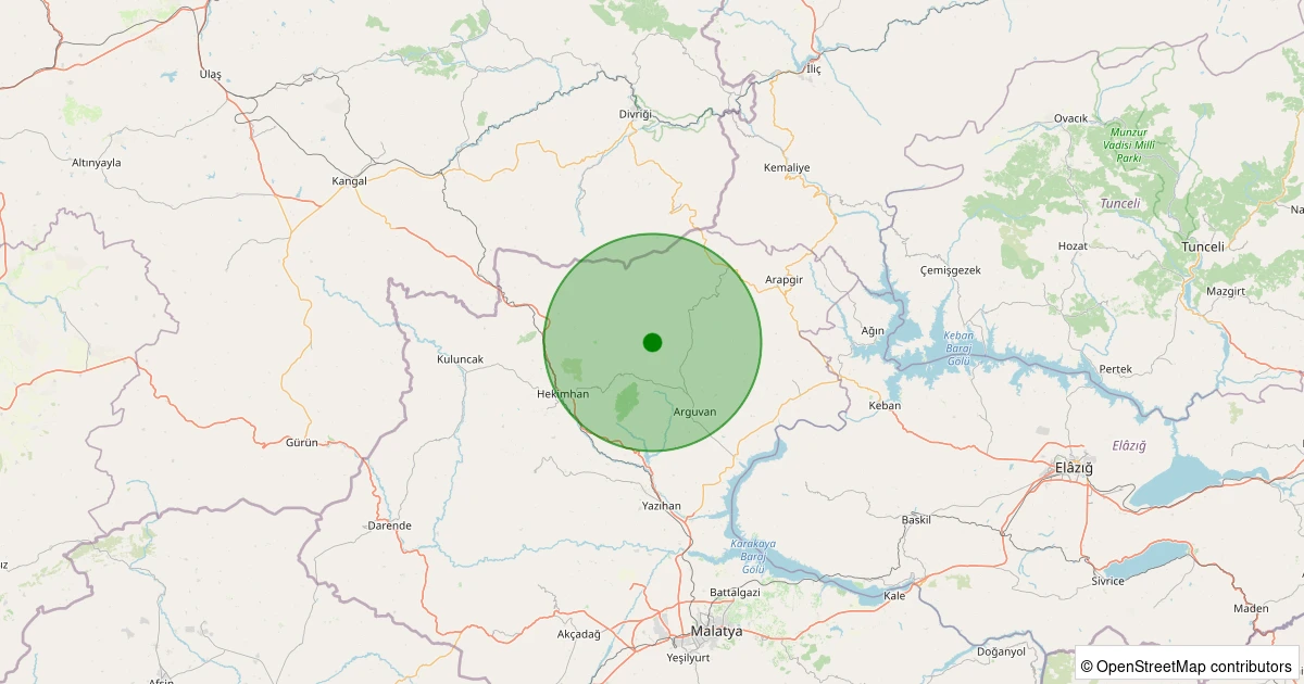 22 Ekim 2025 saat 17:51 - Arguvan - Kömürlük Köyü - 1.70ML depreminin harita gösterimi