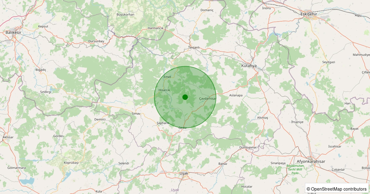 22 Ekim 2025 saat 18:09 - Emet - Düşecek Köyü - 1.50ml depreminin harita gösterimi