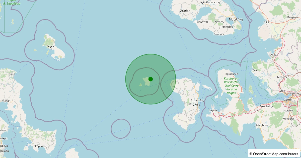 22 Ekim 2025 saat 19:08 - Ege Denizi - [63.72 km] Çeşme (İzmir) - 2.30ML depreminin harita gösterimi