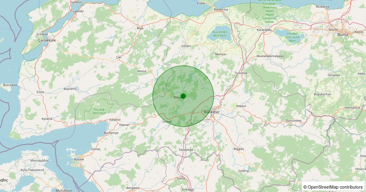 22 Ekim 2025 saat 20:03 - Balya - Patlak Köyü - 1.40ml depreminin harita gösterimi