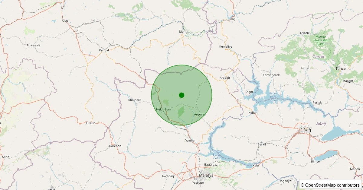 22 Ekim 2025 saat 21:16 - Hekimhan - Kozdere Köyü - 1.10ml depreminin harita gösterimi
