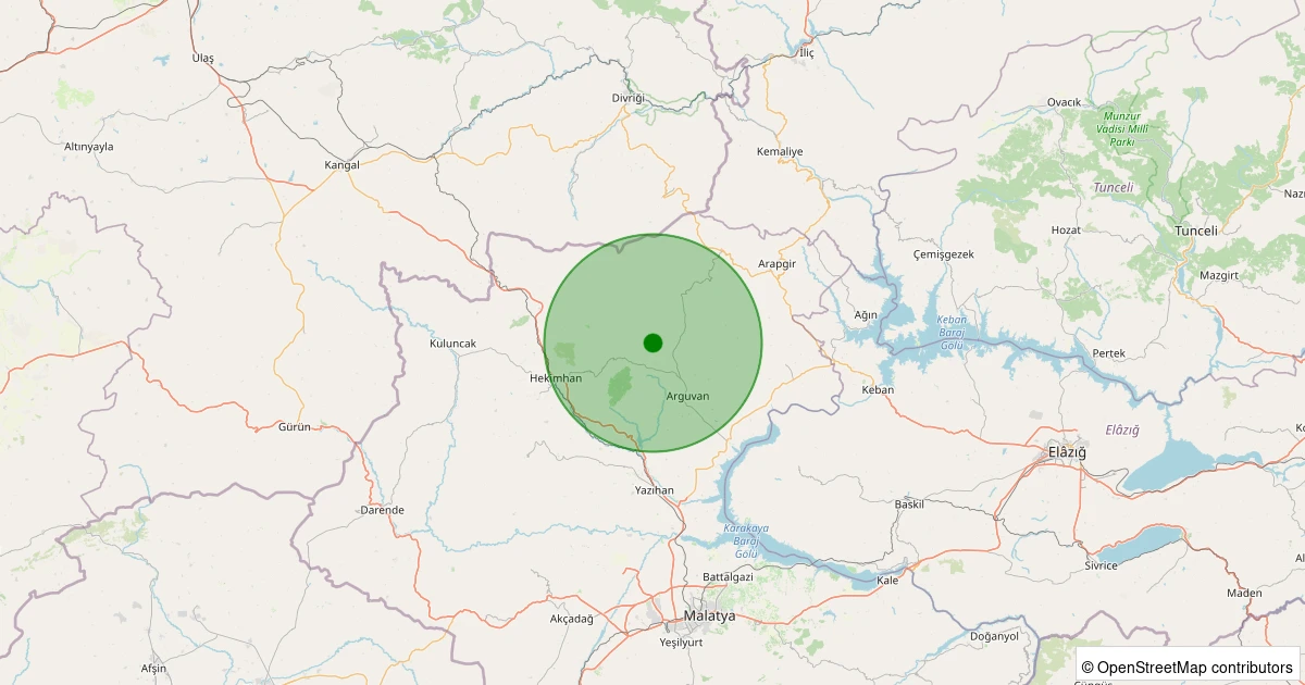 22 Ekim 2025 saat 21:15 - Arguvan - Armutlu Köyü - 1.20ML depreminin harita gösterimi