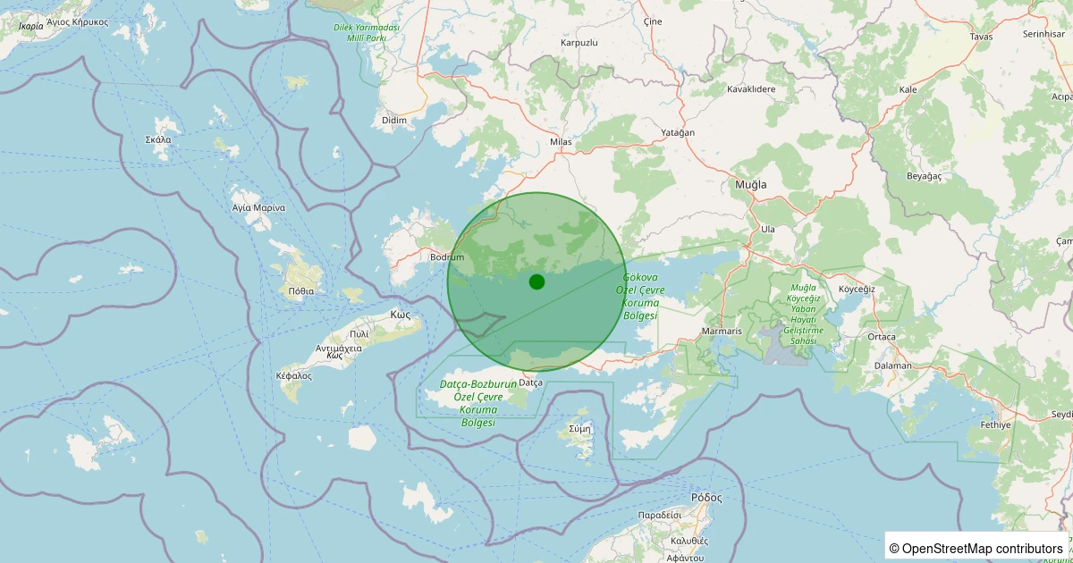 22 Ekim 2025 saat 22:54 - Ege Denizi - Gökova Körfezi - [05.49 km] Bodrum (Muğla) - 2.60ML depreminin harita gösterimi