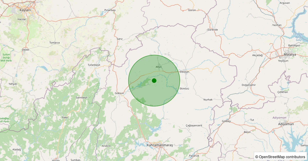 22 Ekim 2025 saat 22:55 - Afşin - Deveboynu - 1.70ml depreminin harita gösterimi
