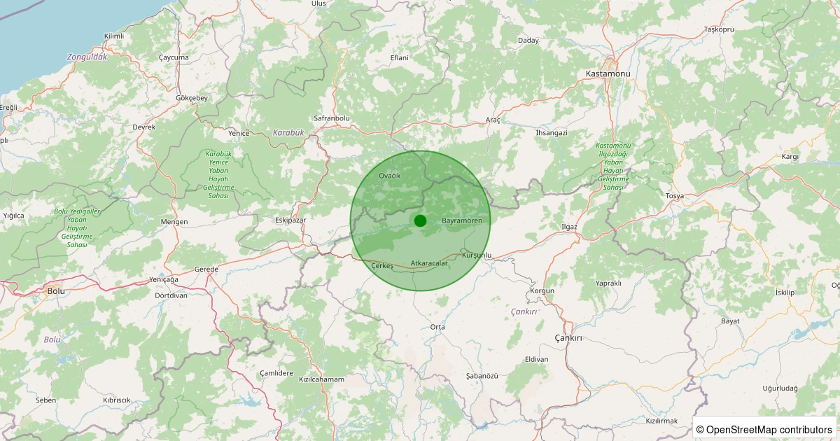 22 Ekim 2025 saat 23:26 - Çerkeş - Karacahöyük Köyü - 1.40ML depreminin harita gösterimi