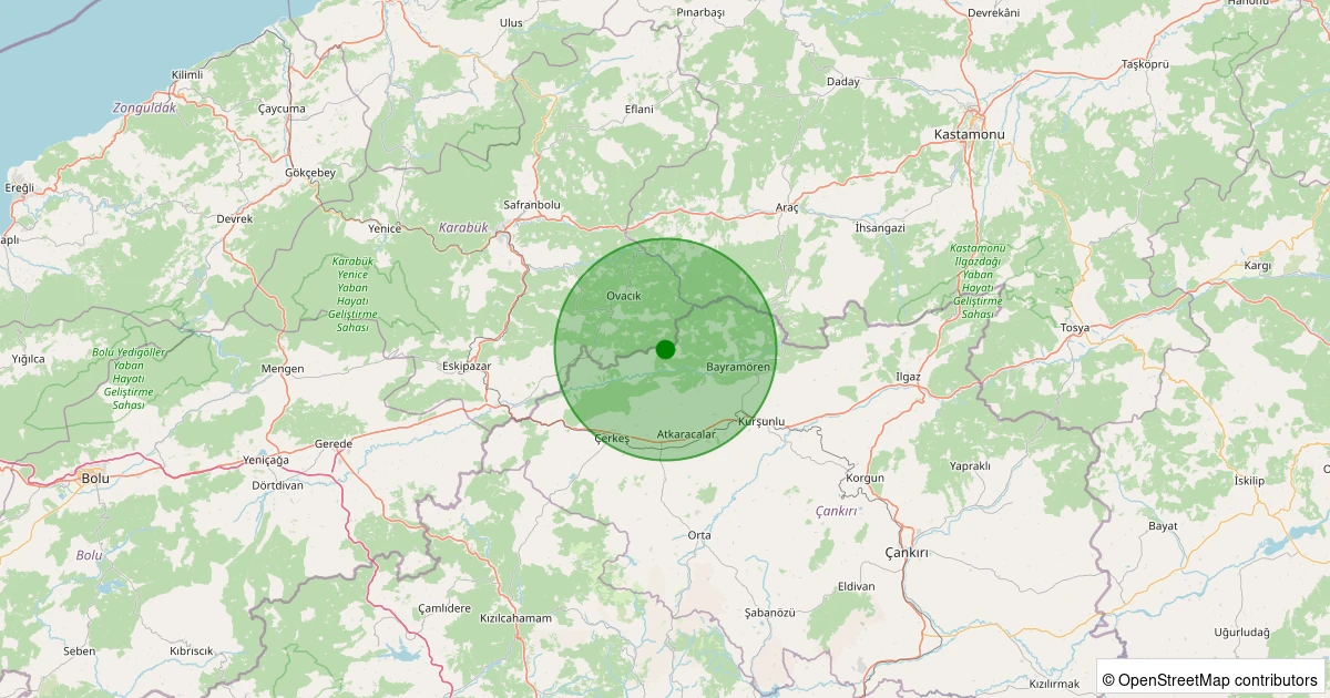 22 Ekim 2025 saat 23:26 - Çerkeş - Çakmak Köyü - 1.70ml depreminin harita gösterimi