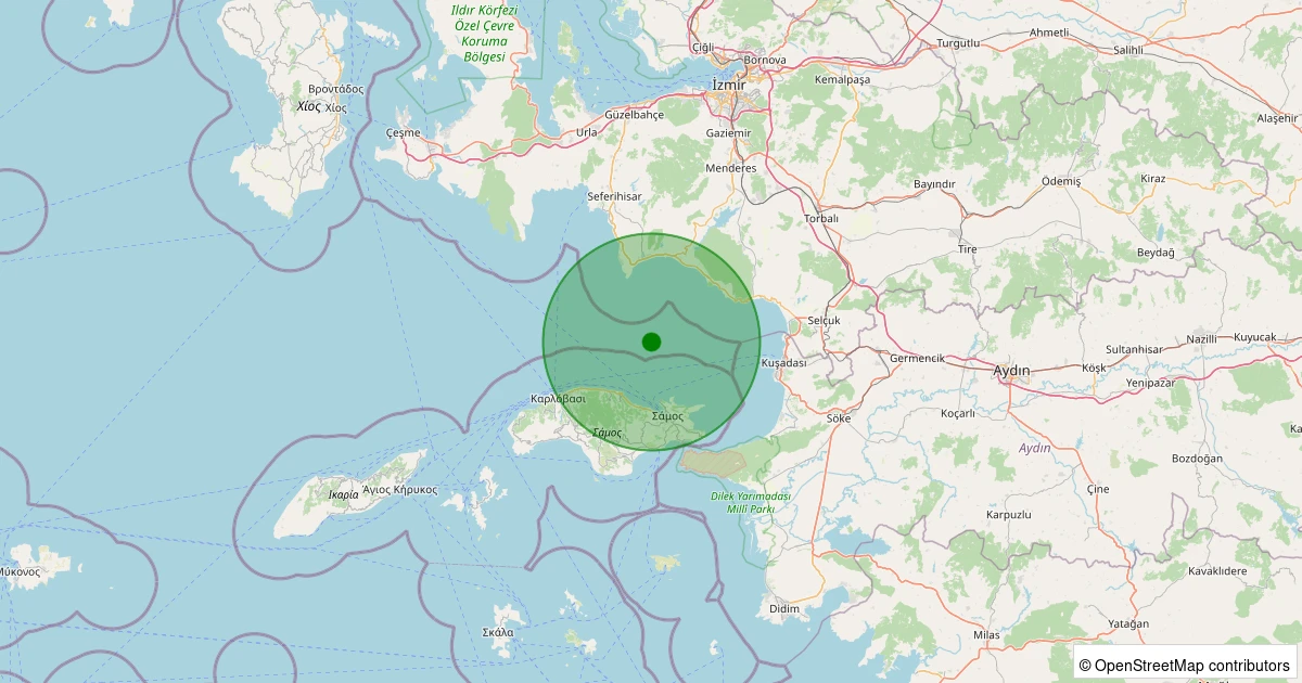 23 Ekim 2025 saat 01:35 - KUSADASI - 1.90ml depreminin harita gösterimi