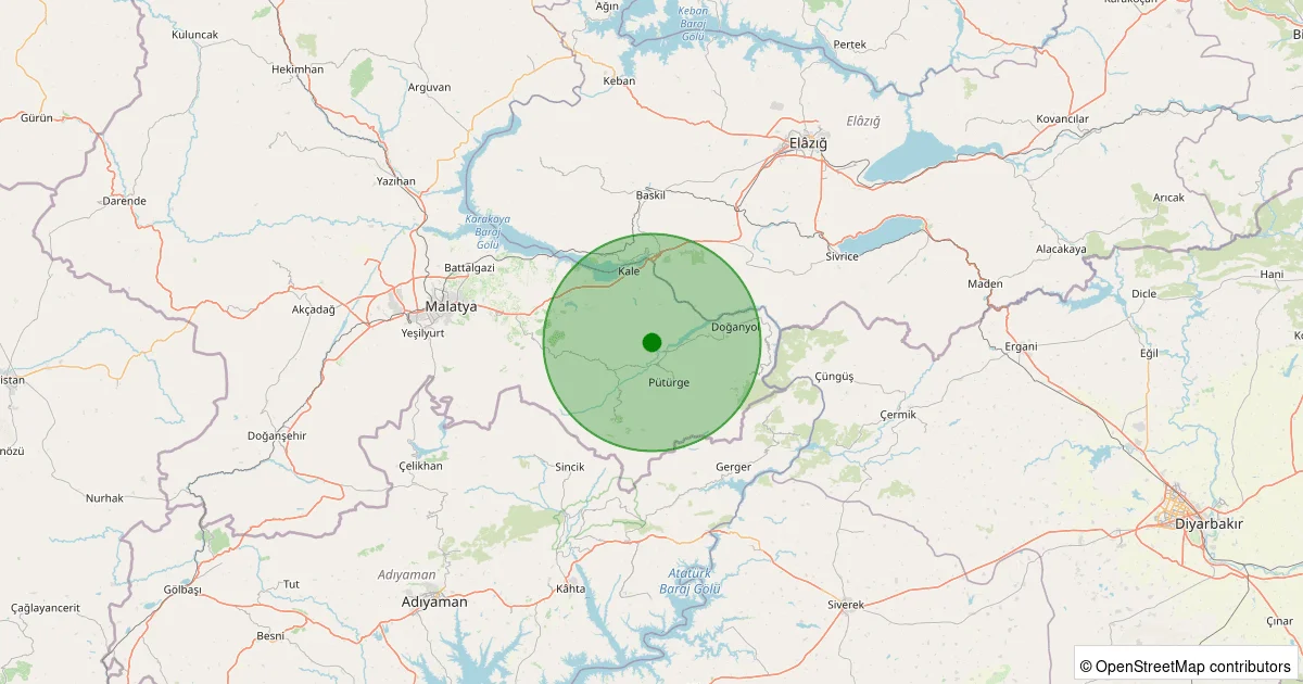 05 Ekim 2025 saat 16:21 - Pütürge - 1.00ML depreminin harita gösterimi
