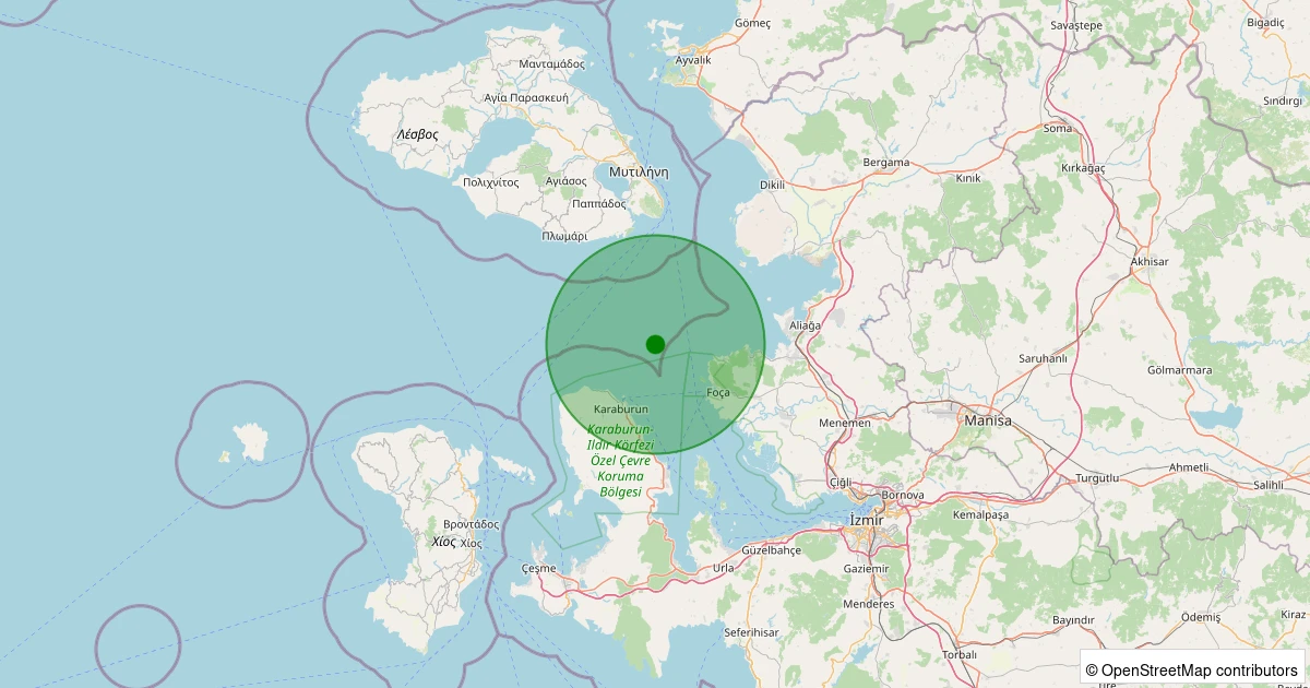 23 Ekim 2025 saat 02:54 - Ege Denizi - [14.84 km] Karaburun (İzmir) - 1.80ML depreminin harita gösterimi