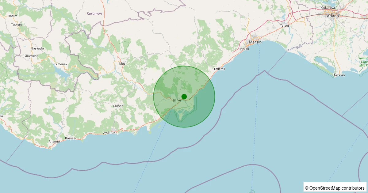 23 Ekim 2025 saat 05:43 - Silifke - Kapızlı - 2.70ml depreminin harita gösterimi