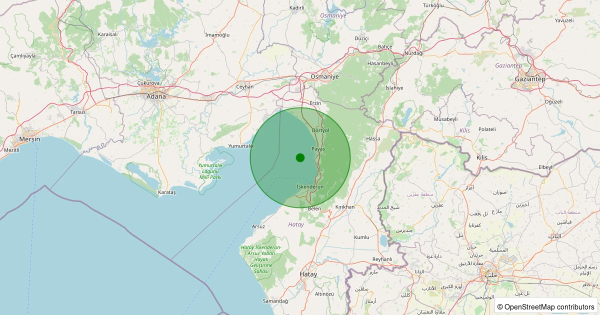 23 Ekim 2025 saat 05:46 - Akdeniz - İskenderun Körfezi - [09.21 km] Payas (Hatay) - 1.70ML depreminin harita gösterimi