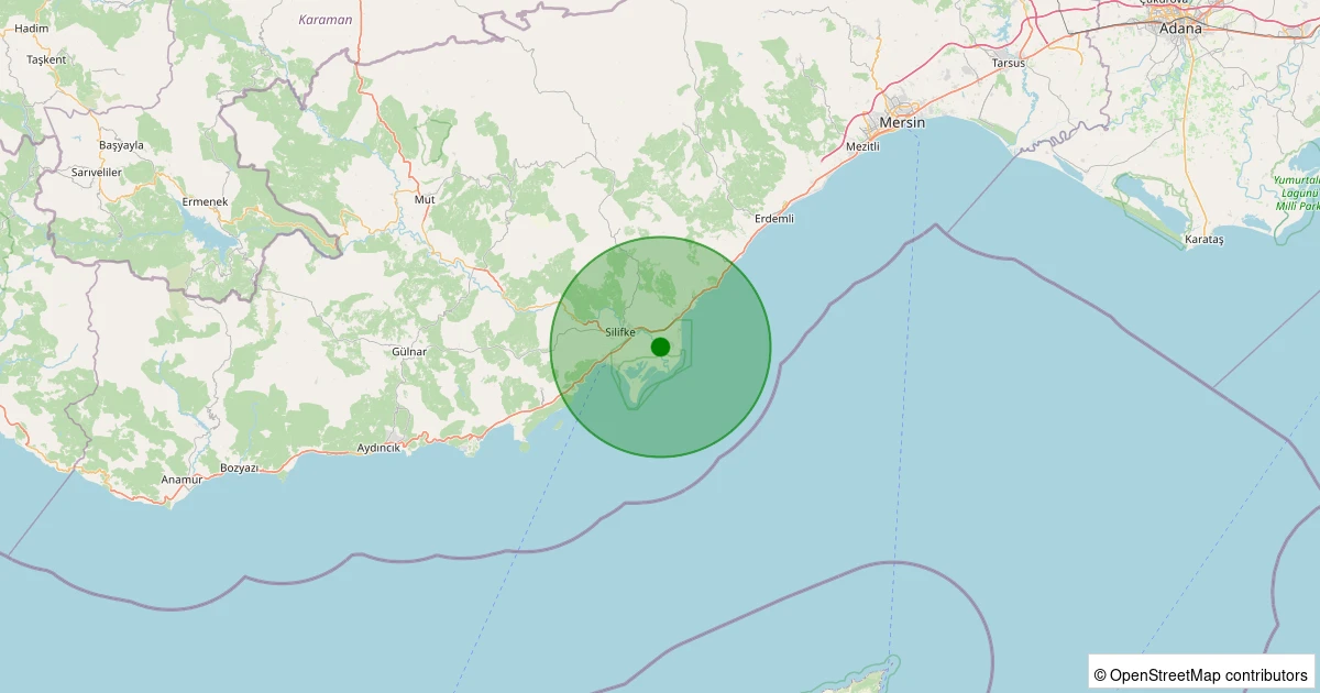 23 Ekim 2025 saat 05:43 - Silifke - Sökün - 2.70ML depreminin harita gösterimi