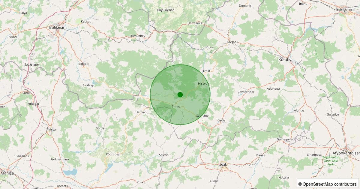 05 Ekim 2025 saat 19:50 - Simav - 1.10ML depreminin harita gösterimi