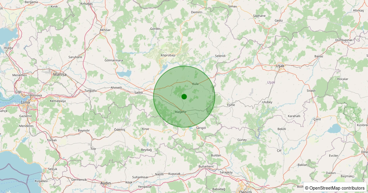 23 Ekim 2025 saat 11:35 - Kula - Konurca - 1.20ml depreminin harita gösterimi