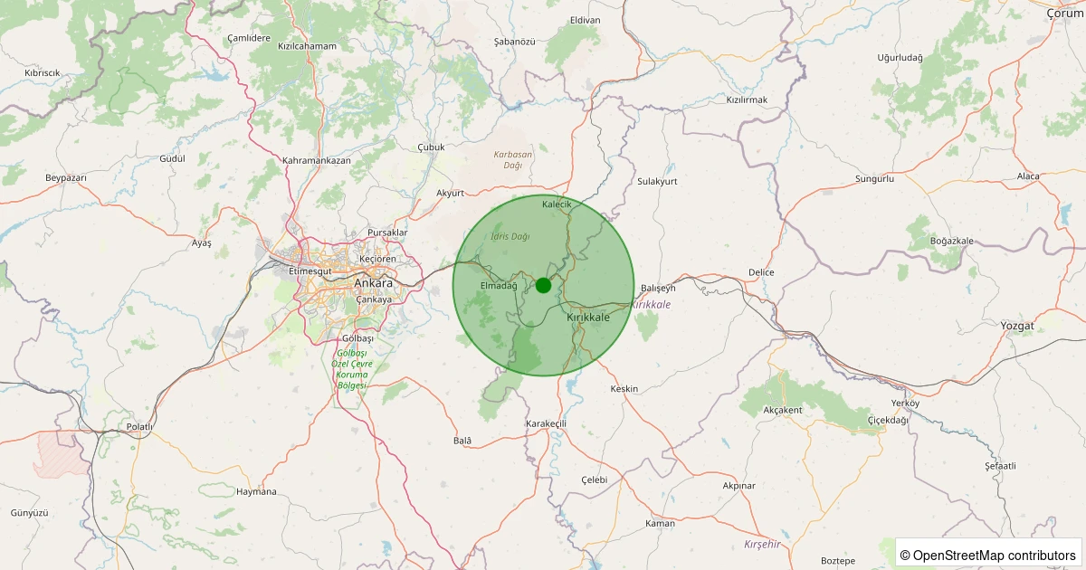 23 Ekim 2025 saat 12:10 - Yahşihan - Kılıçlar Köyü - 1.00ml depreminin harita gösterimi